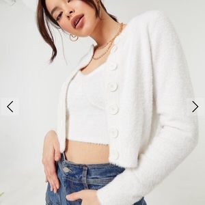 Ardene white fuzzy cardigan and cami set
